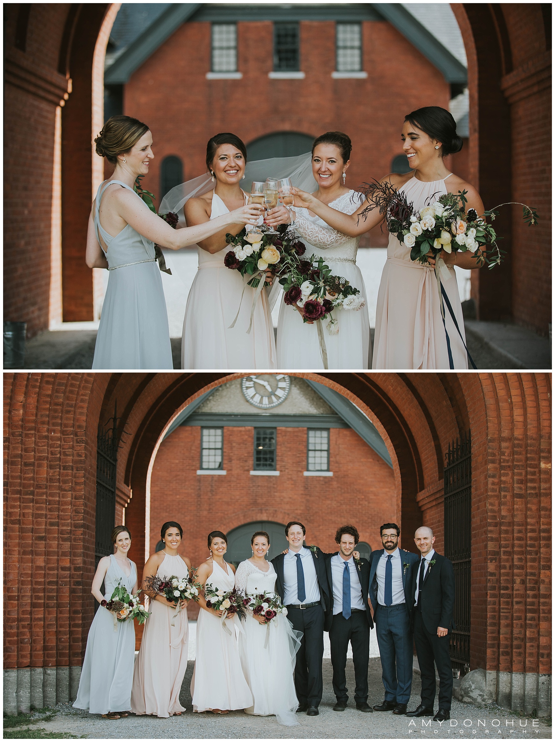 Bridesmaids toasting and bridal party at Shelburn Farms | Amy Donohue Photography