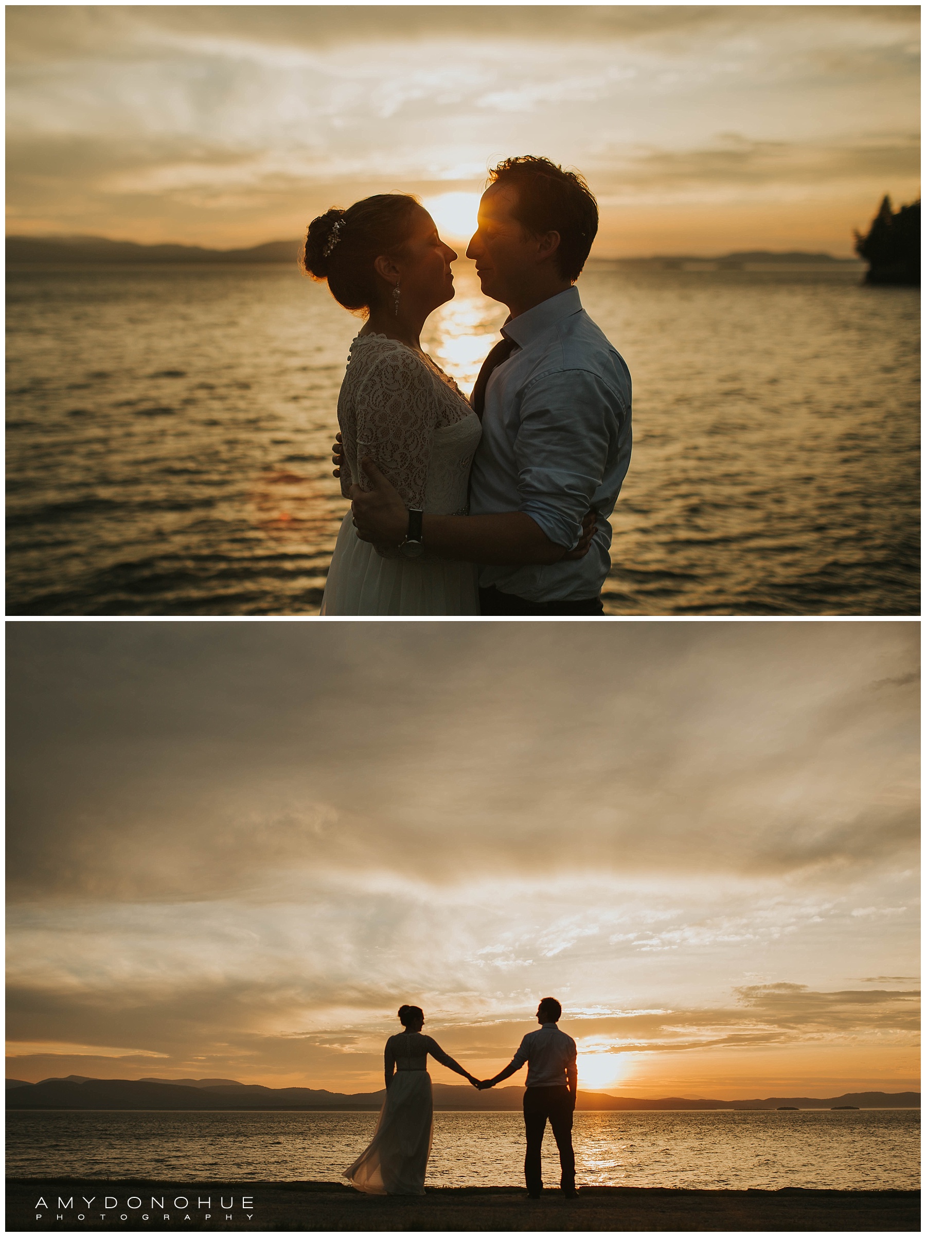 Bride and Groom sunset photos at Shelburne Farms | Amy Donohue Photography