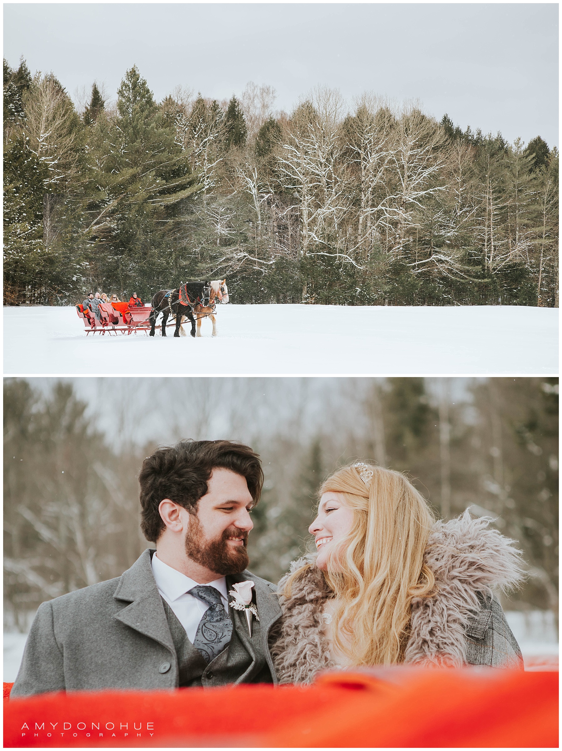 Wedding Sleigh Ride | Vermont Wedding Photographer | © Amy Donohue Photography