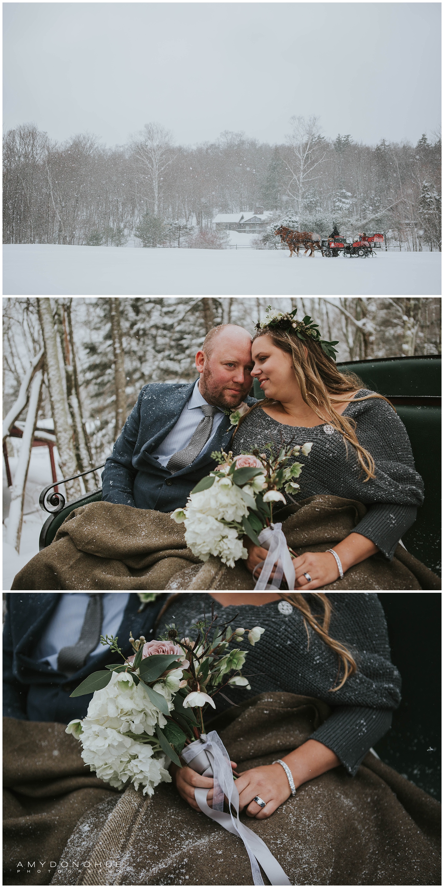 Intimate Winter Wedding Sleigh Ride | Vermont Wedding Photographer | © Amy Donohue Photography