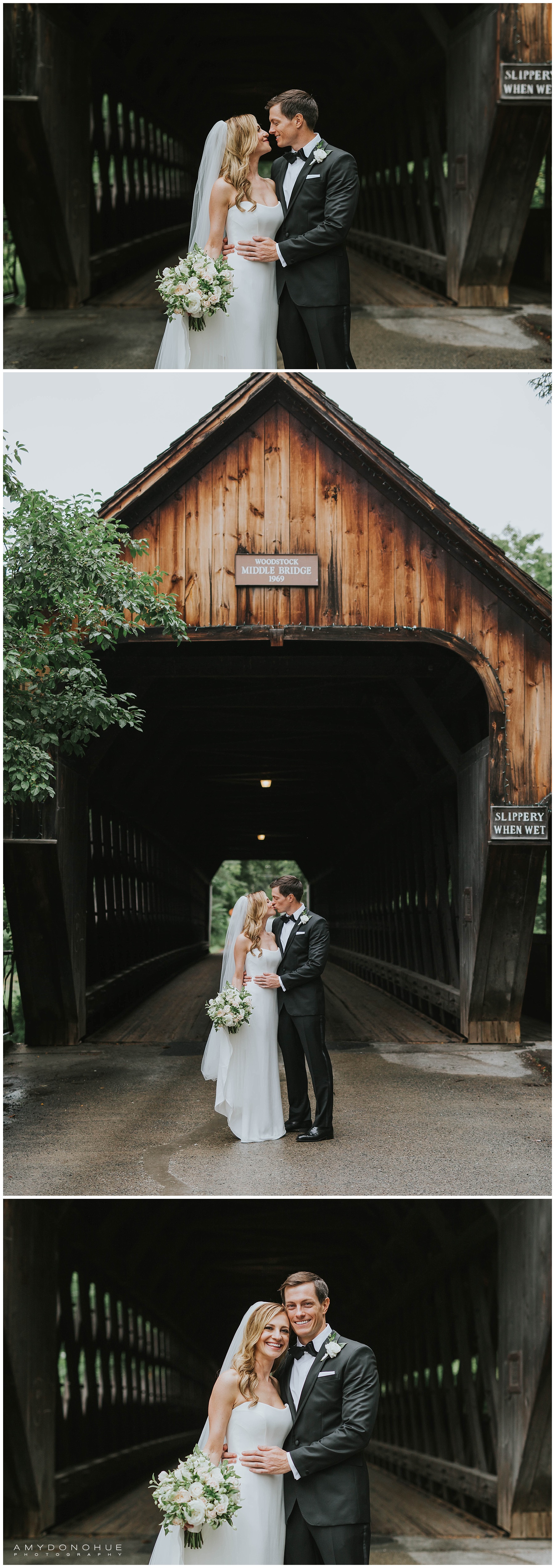 Bride and Groom at the Covered Bridge | © Amy Donohue Photography | Woodstock, Vermont Wedding Photographer