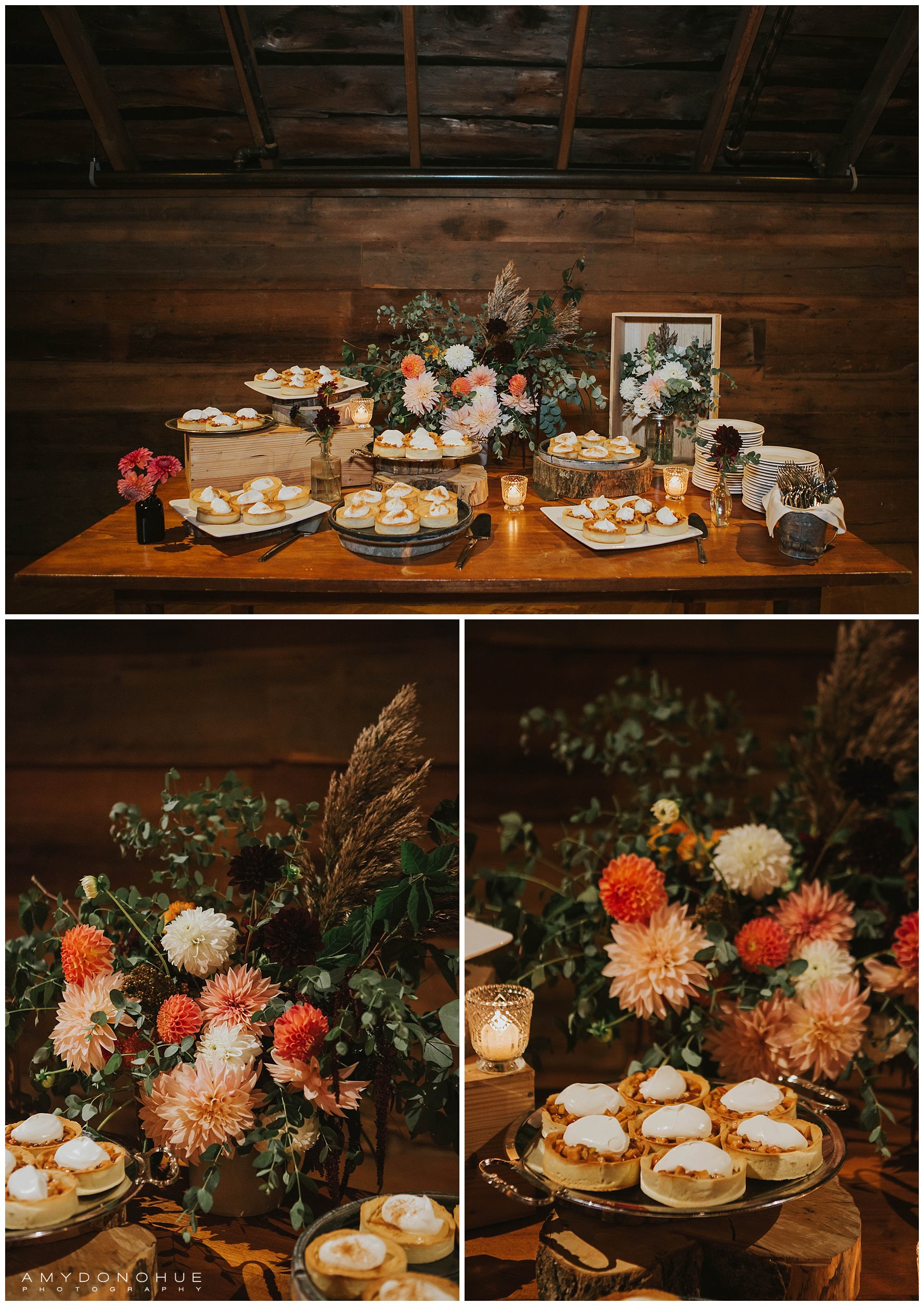 Wedding Reception Dessert Table | The Inn at Round Barn Farm | © Amy Donohue Photography