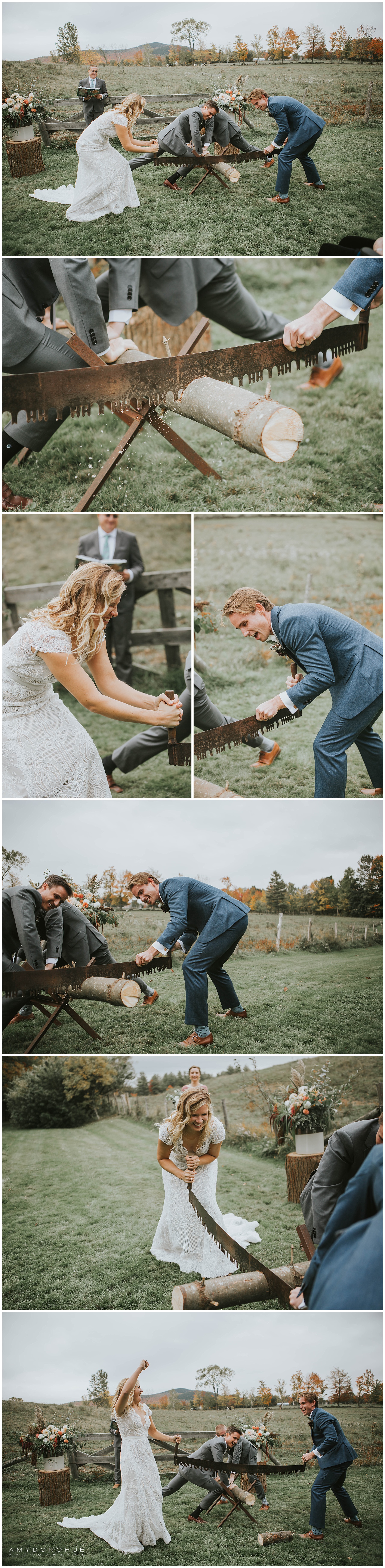 German Wedding Log Sawing Tradition | The Inn at Round Barn Farm | © Amy Donohue Photography