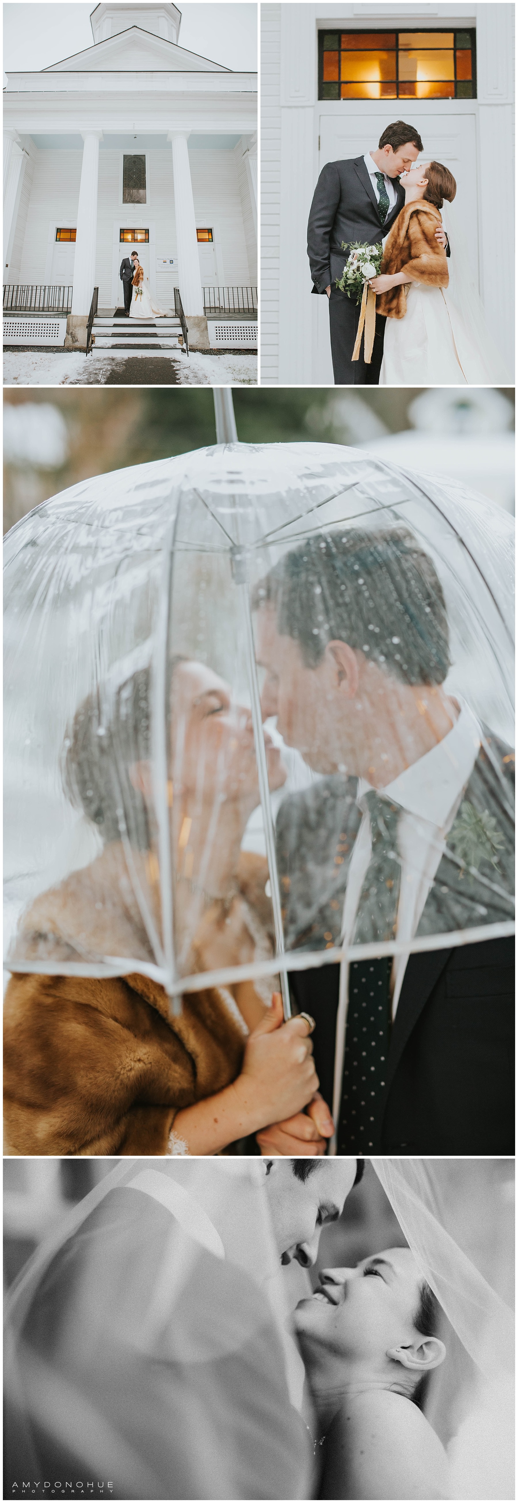 Rainy Day Bride and Groom Portraits | Woodstock, Vermont Wedding Photographer | © Amy Donohue Photography