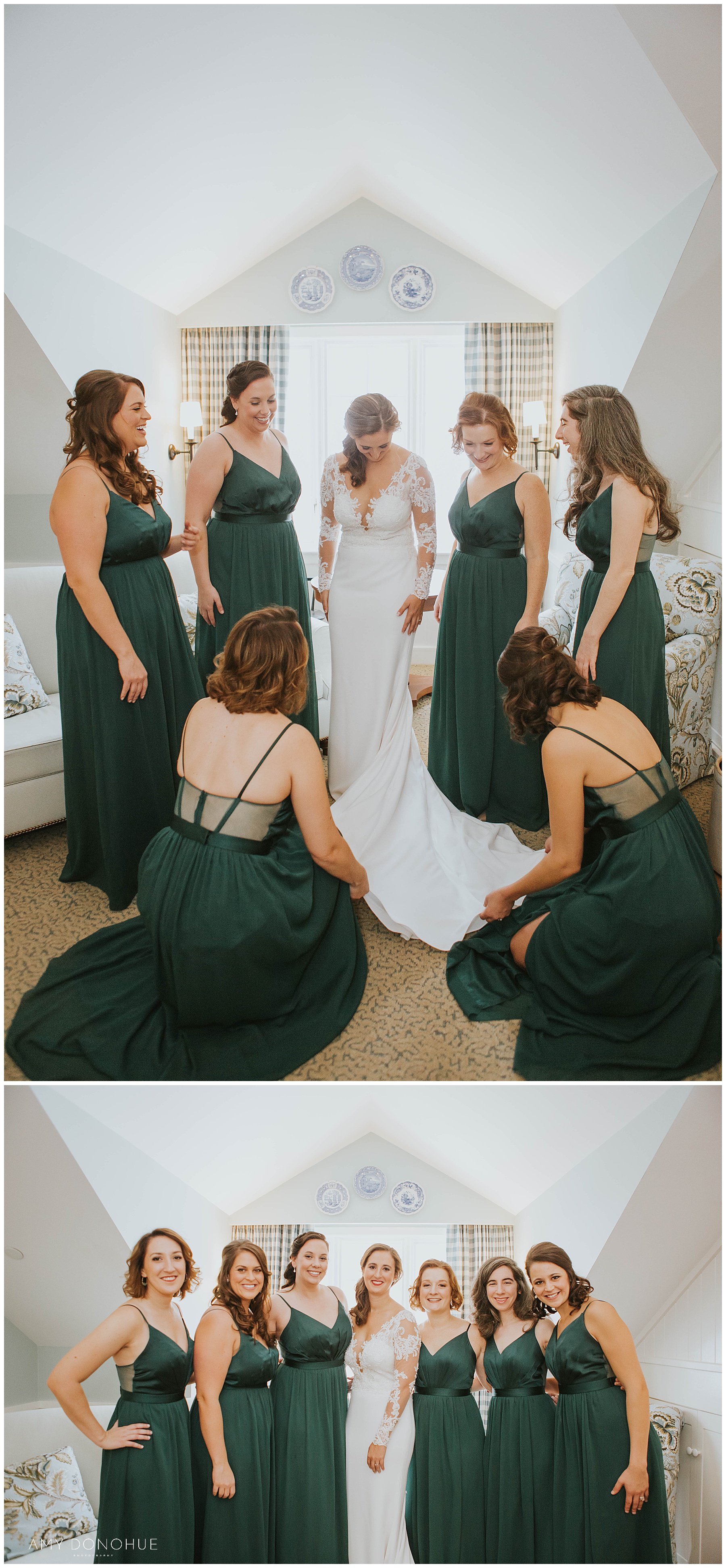 Getting into the Dress | Woodstock Inn & Resort | VT Wedding Photographer | © Amy Donohue Photography