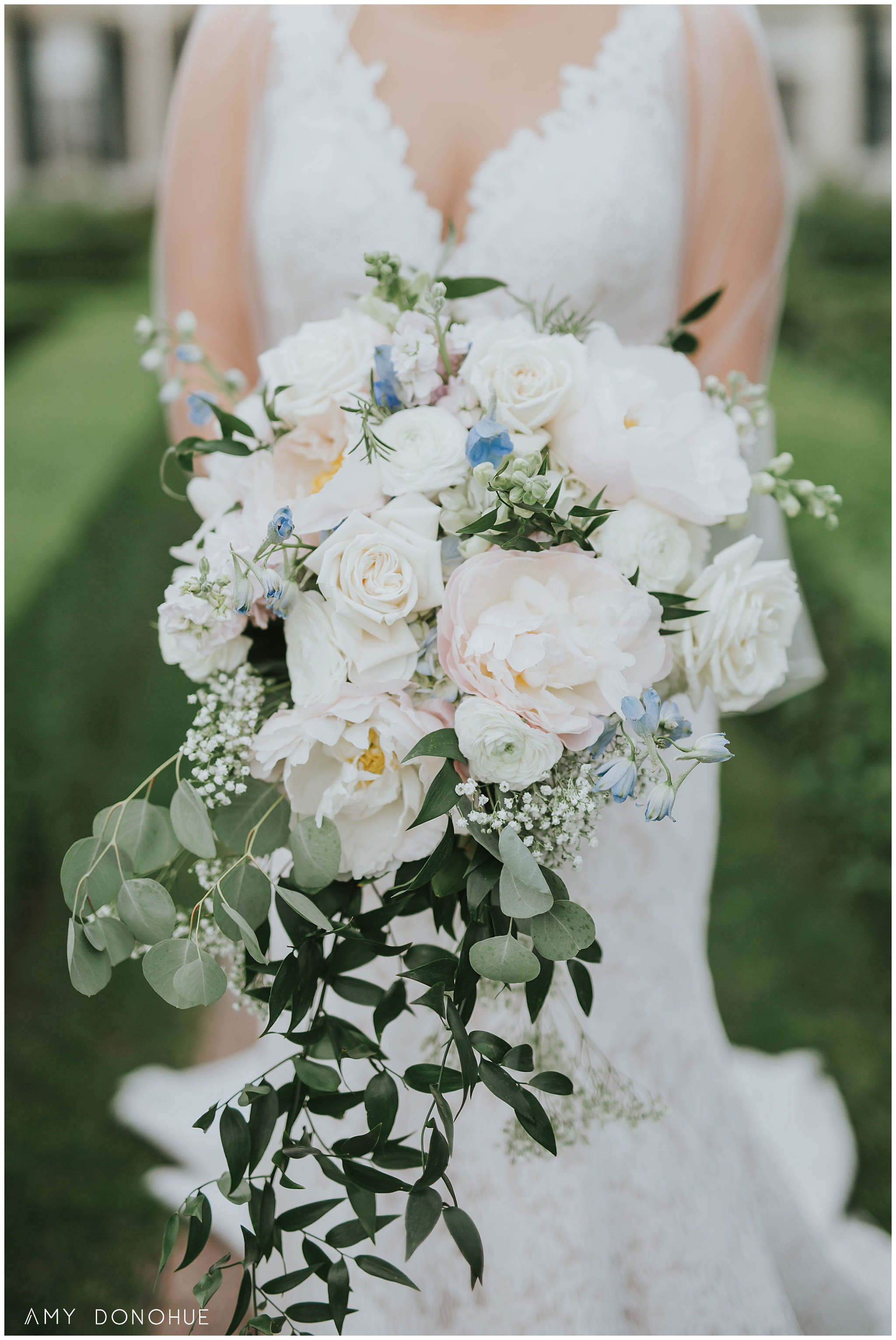 Bridal bouquet made by Lily of the Valley Florist in Manchester, Vermont for a wedding at The Hildene.