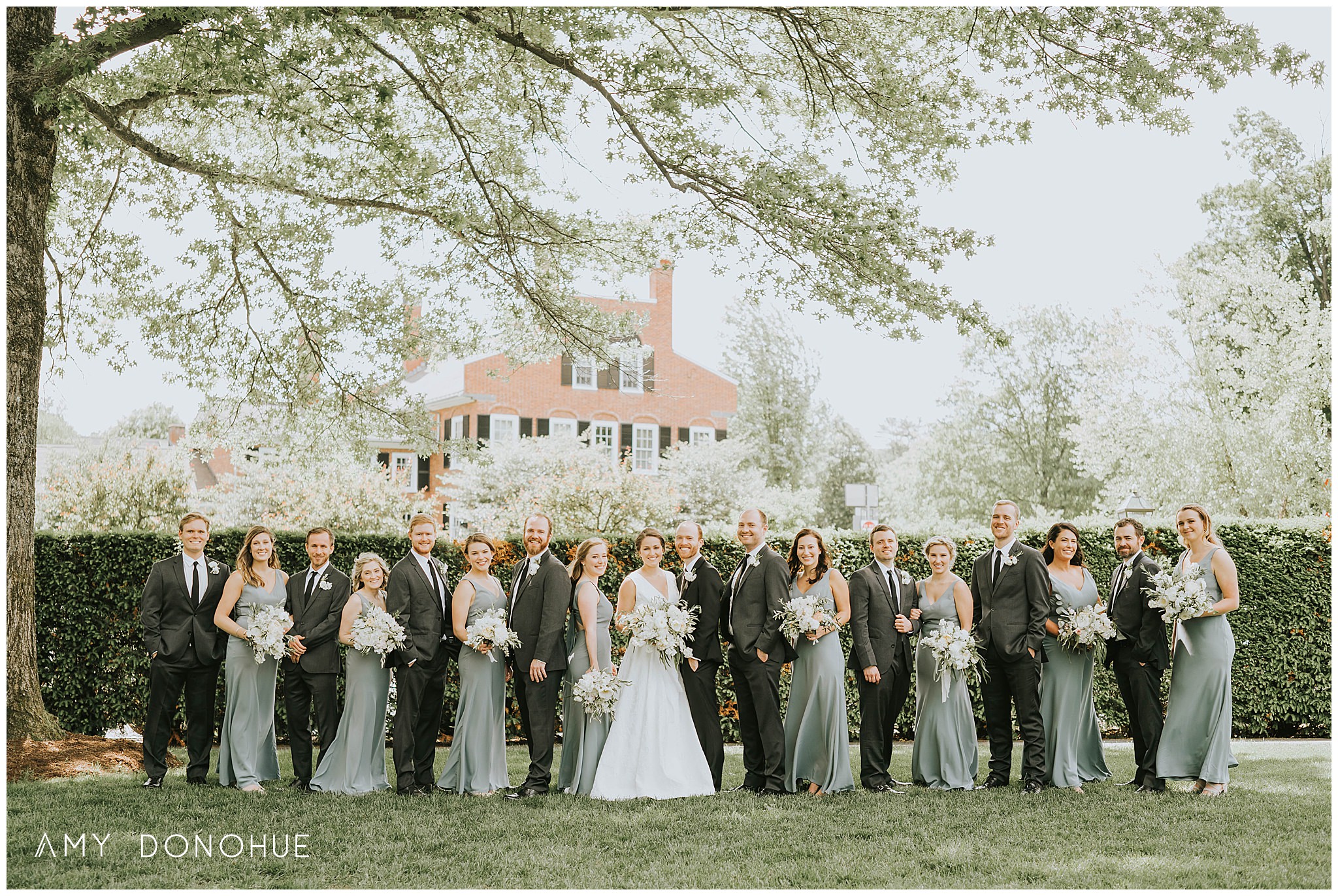 Bridal Party photos on the front lawn at The Woodstock Inn & Resort in Woodstock, Vermont