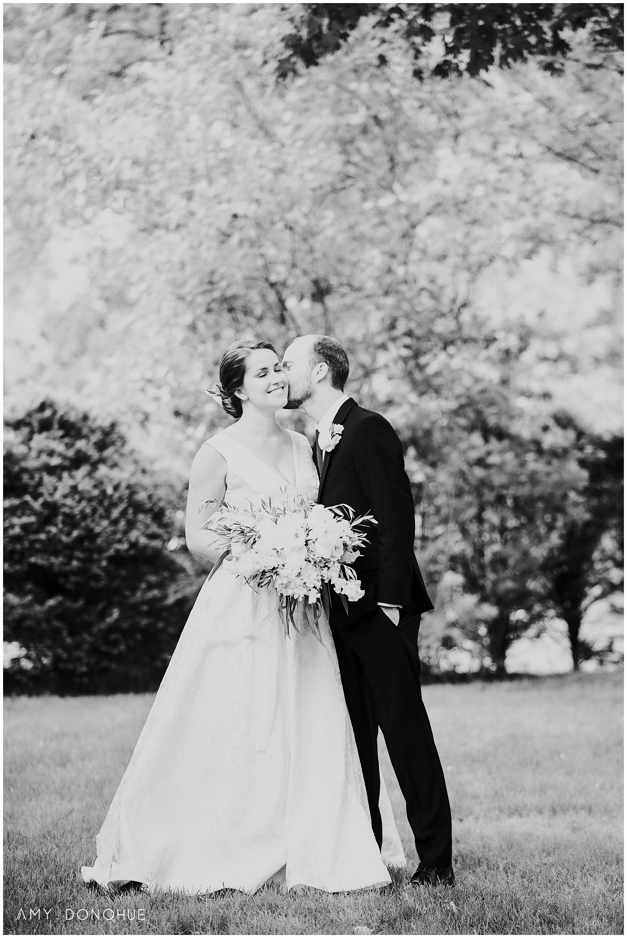 Black and White wedding photo of the couple at The Woodstock Inn & Resort