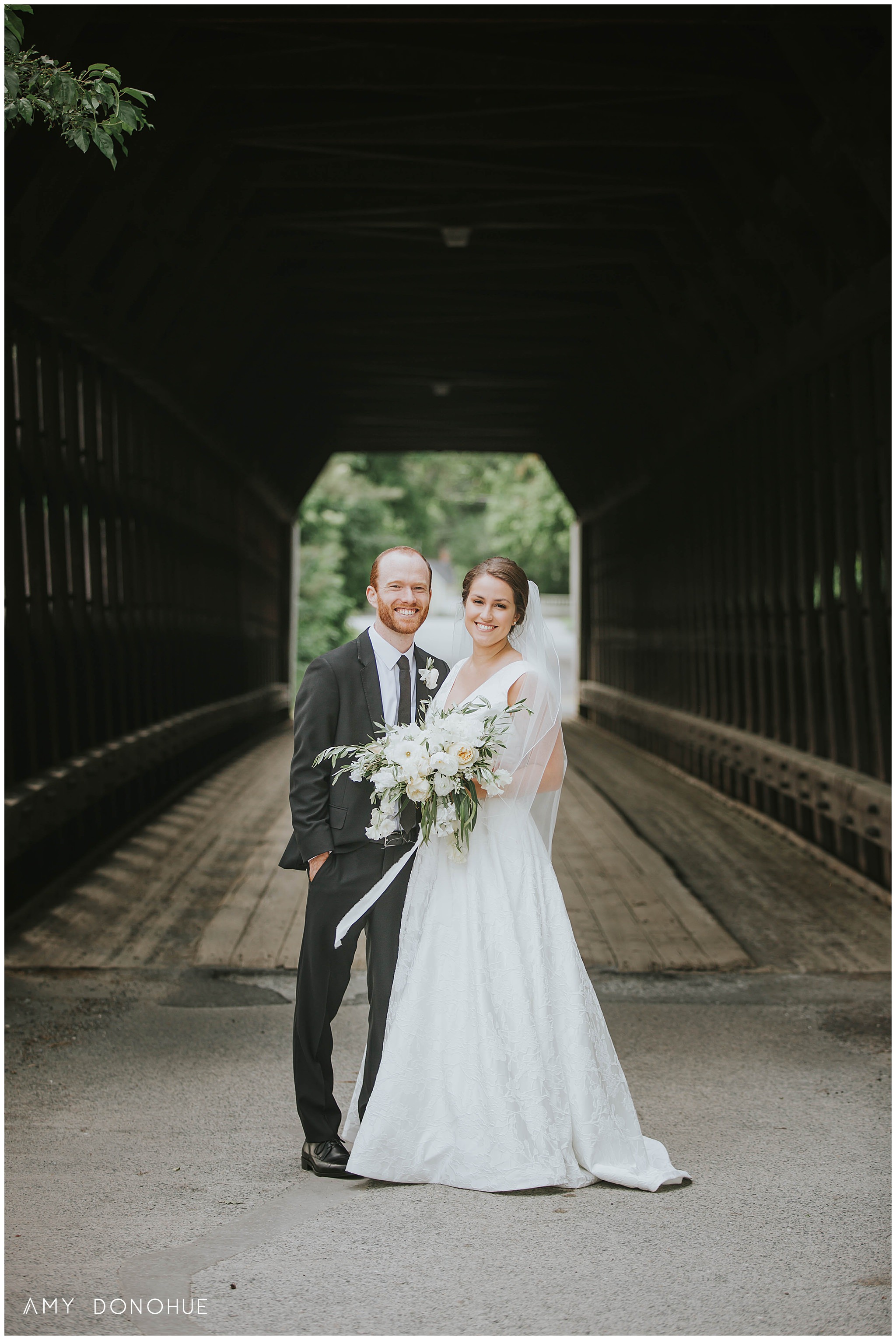 Bride and Groom portraits at the Covered Bridge in Woodstock Vermont