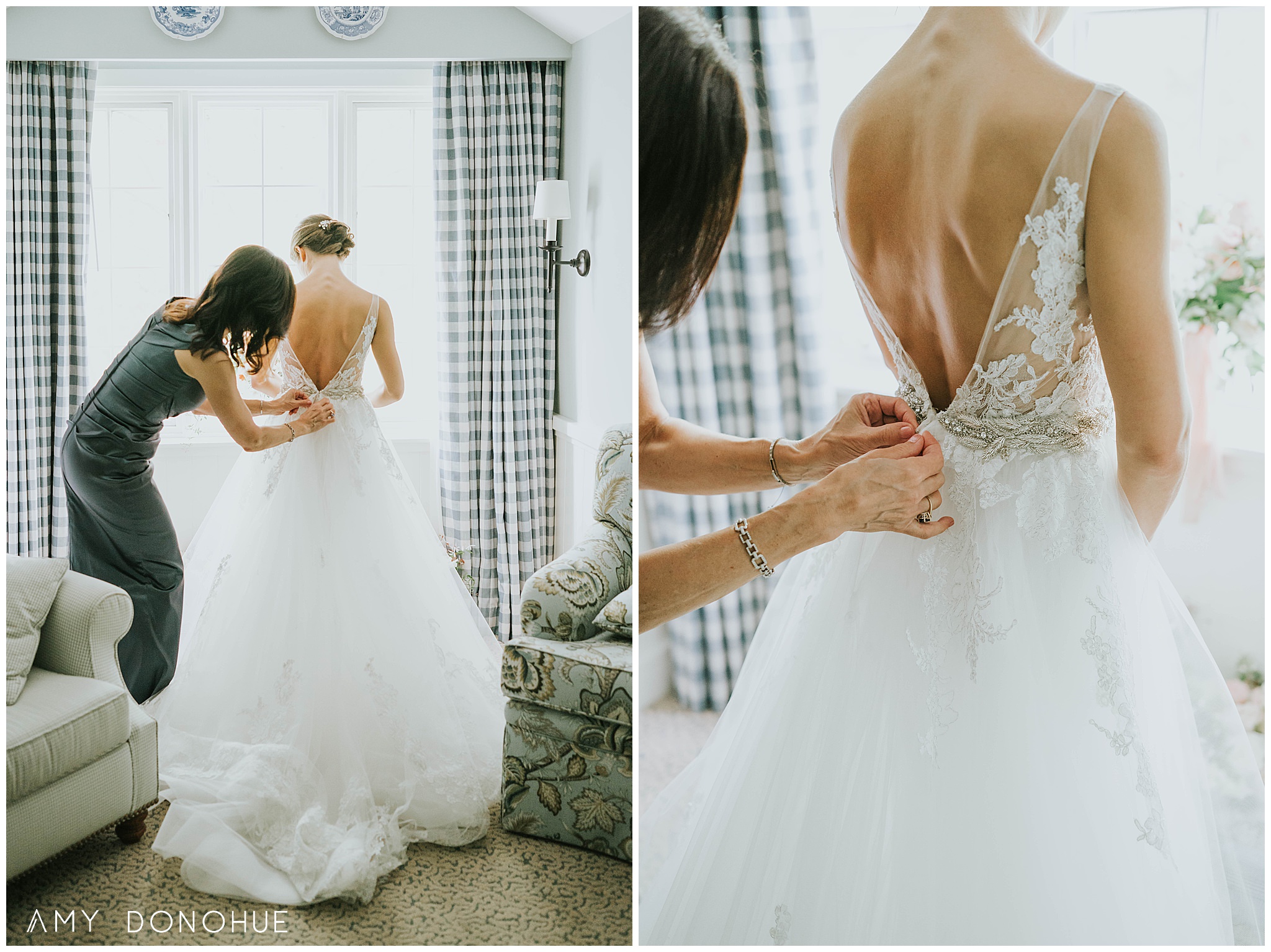 Getting into the dress | Woodstock Wedding Photographer | © Amy Donohue Photography
