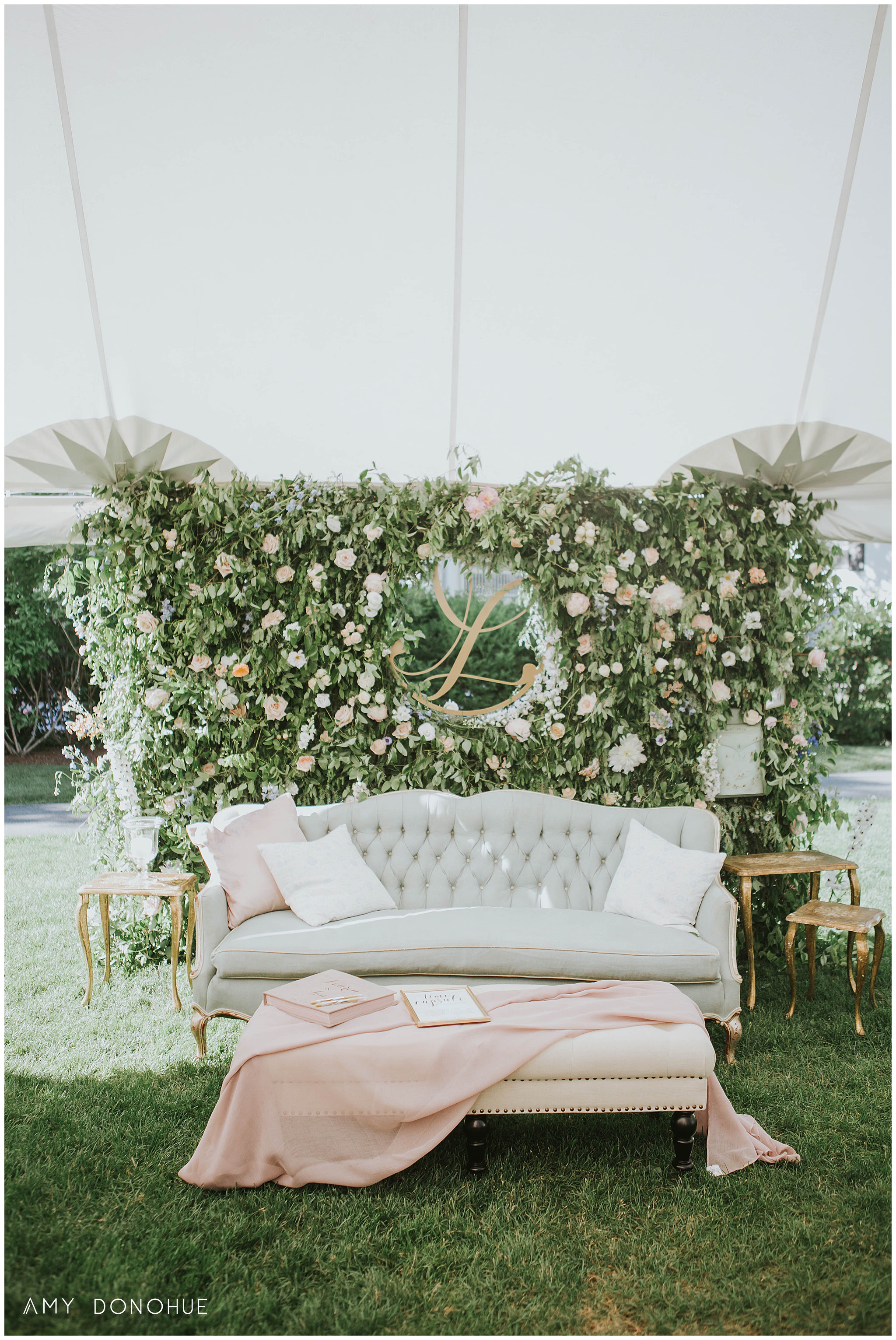 Lawn Tent Reception with Floral Design by Birds of a Flower | Woodstock Vermont Wedding Photographer | © Amy Donohue Photography
