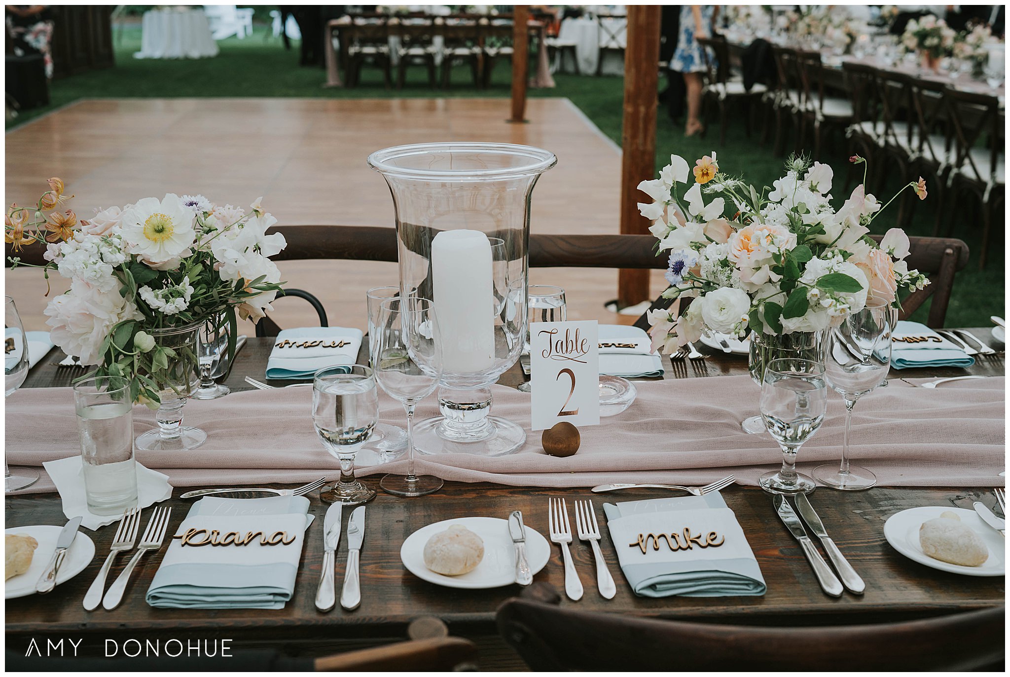 Reception details by Birds of a Flower with Simon Pearce Glassware | Woodstock Vermont Wedding Photographer | © Amy Donohue Photography
