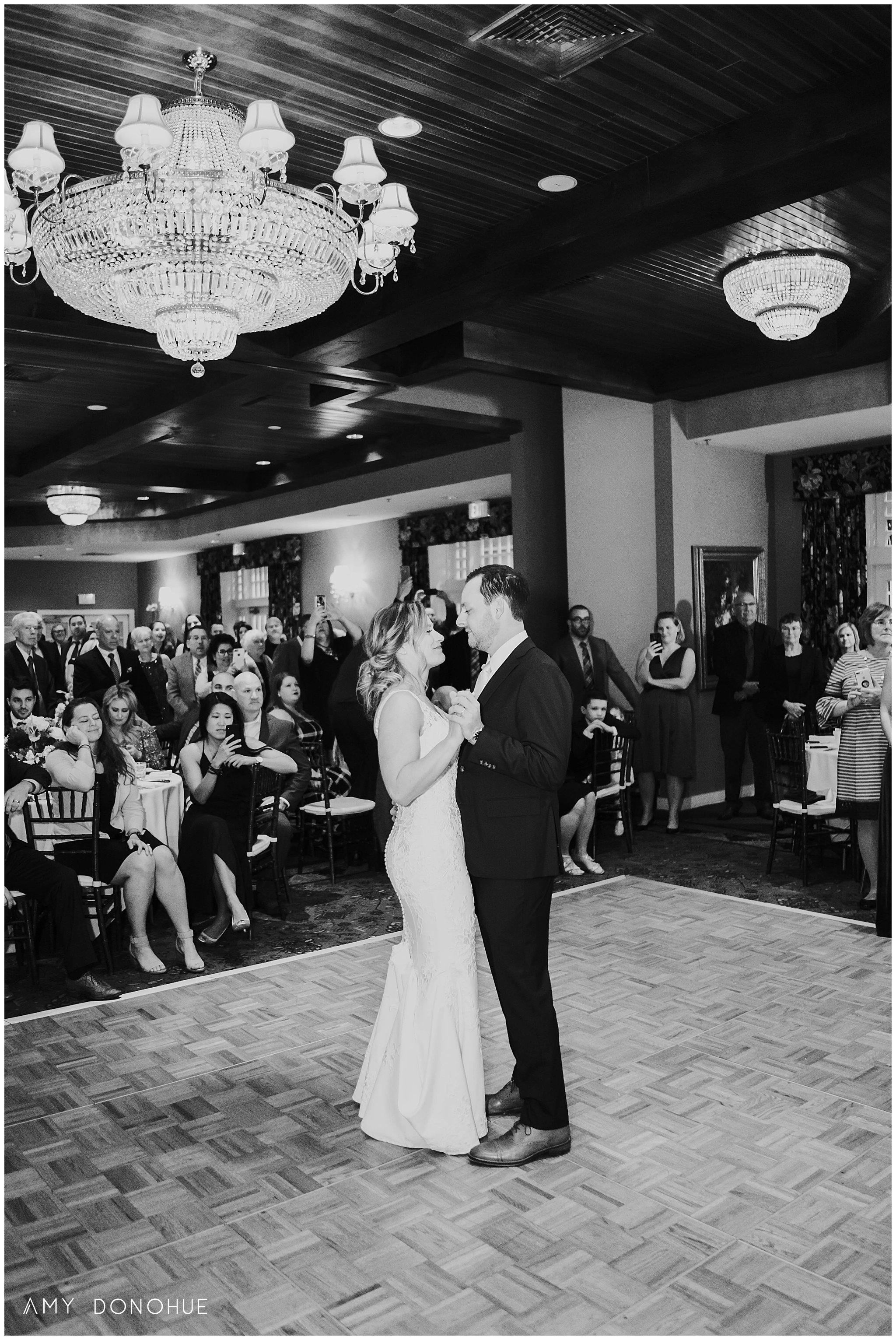 Black and White First Dance| New Hampshire Wedding Photographer | Church Landing at Mill Falls, New Hampshire | © Amy Donohue Photography