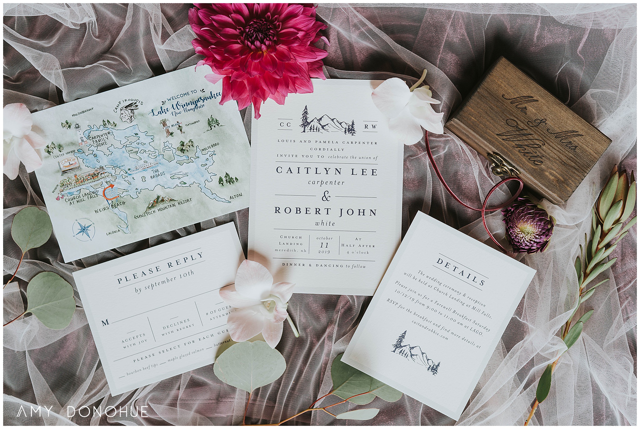 Minted Wedding Stationery | New Hampshire Wedding Photographer | Church Landing at Mill Falls, New Hampshire | © Amy Donohue Photography