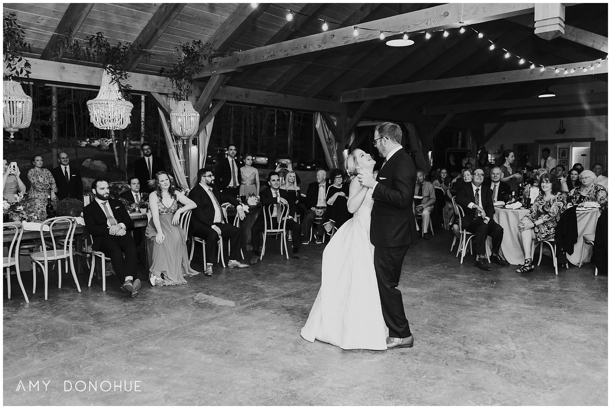 Black and White Photograph of the First Dance | The Fells Estate | The Prism House Event Design & Wedding Planning | New Hampshire Wedding Photographer | © Amy Donohue Photography