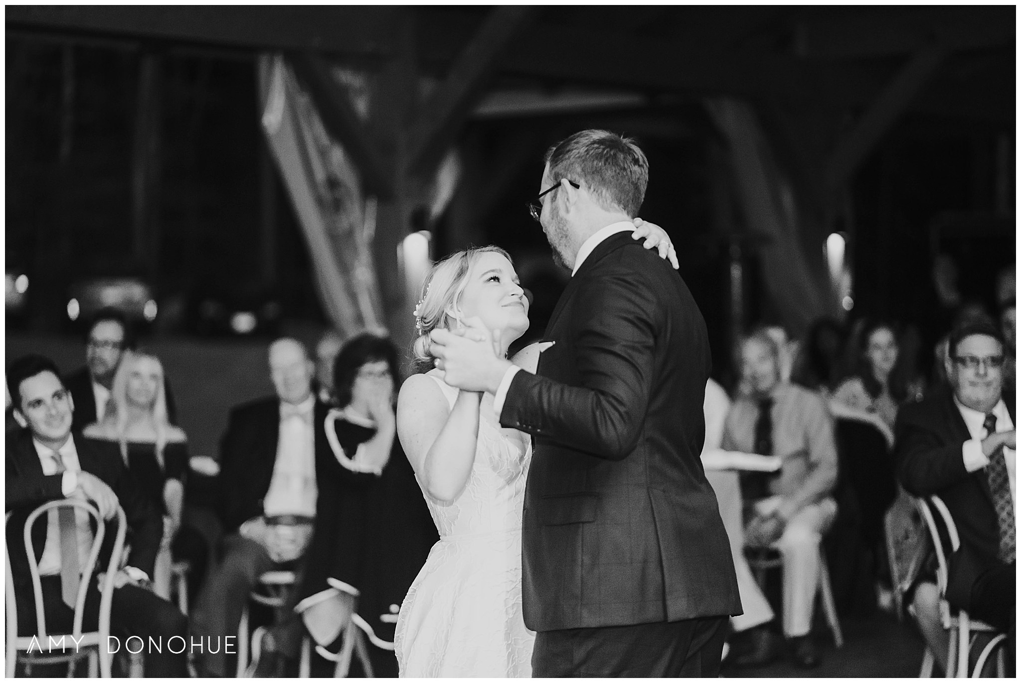 Black and White Photograph of the First Dance | The Fells Estate | The Prism House Event Design & Wedding Planning | New Hampshire Wedding Photographer | © Amy Donohue Photography