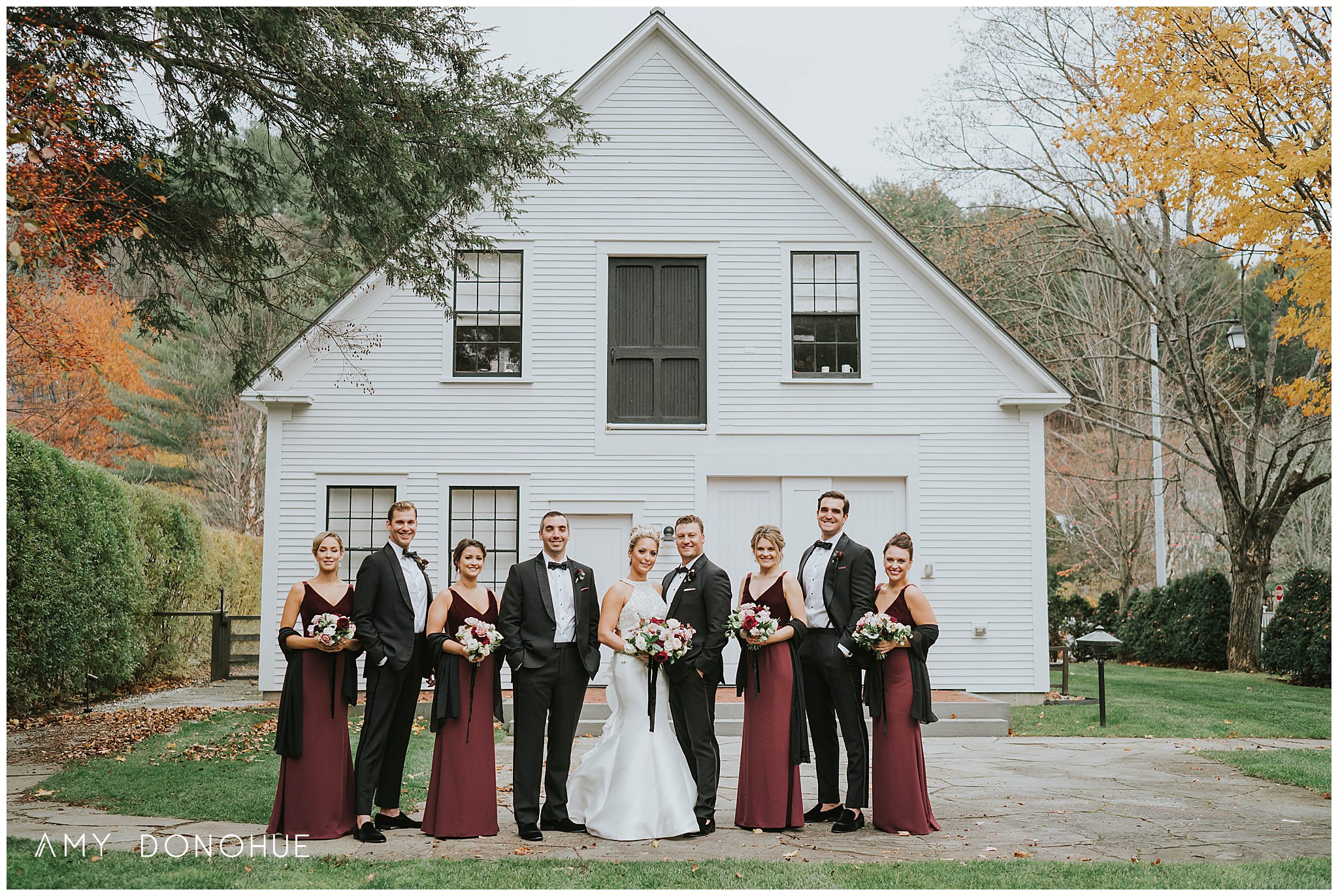 Wedding Party and bouquets by Birds of a Flower | Vermont Wedding Photographer | Woodstock Inn & Resort Vermont | © Amy Donohue Photography
