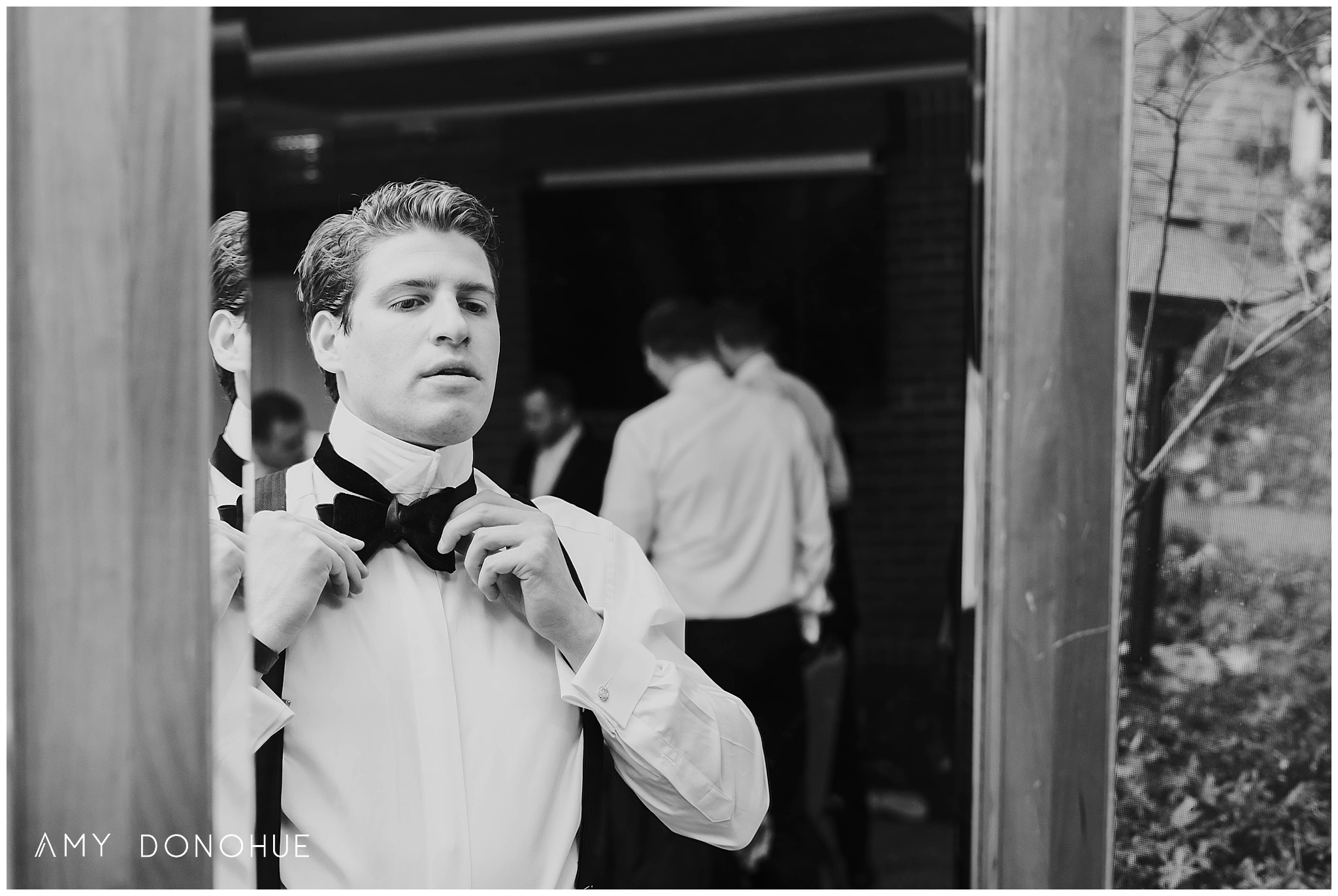 Groom Getting ready in the Garden Parlor Room | Vermont Wedding Photographer | Woodstock Inn & Resort Vermont | © Amy Donohue Photography