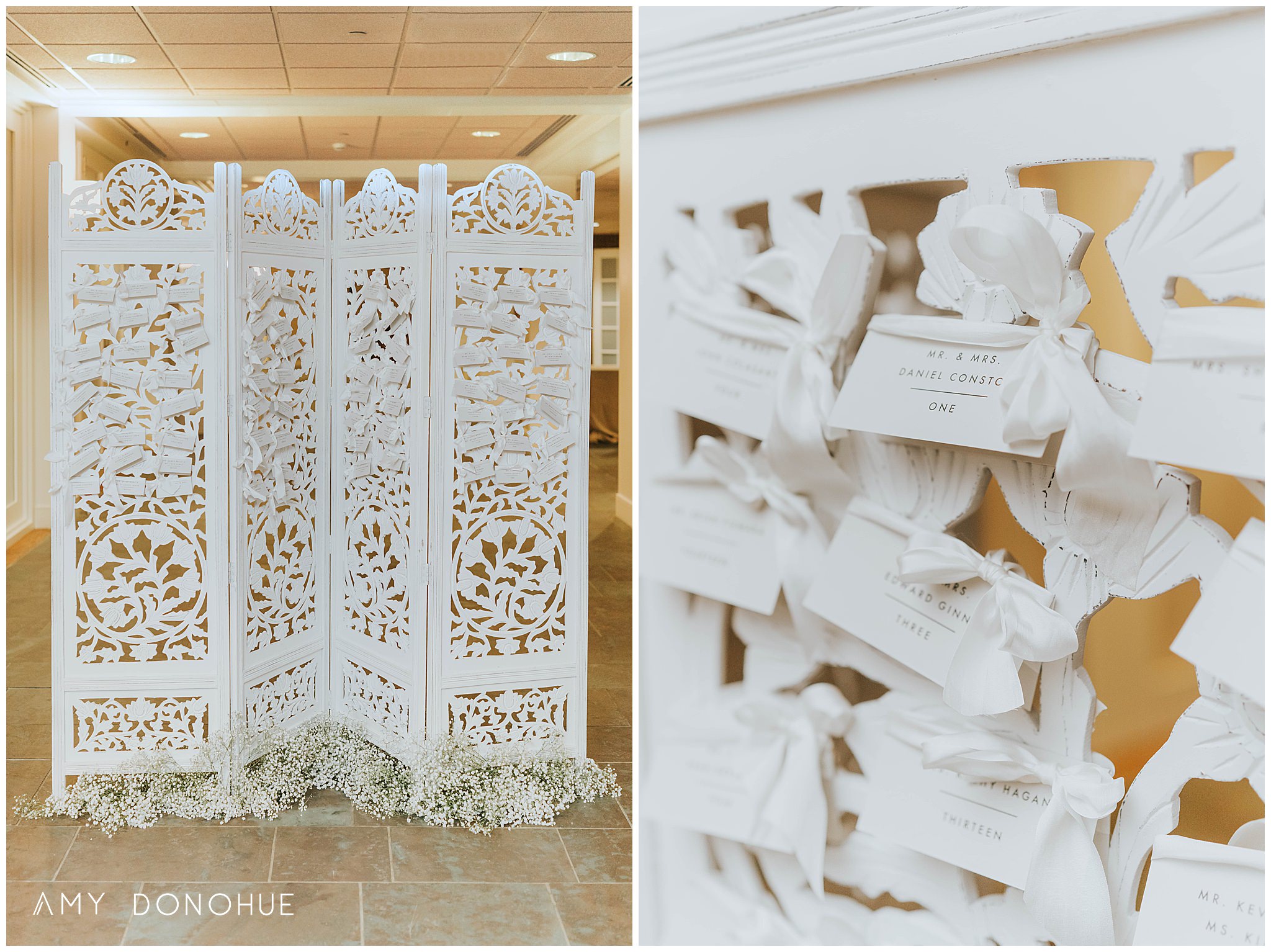 Escort Cards by Birds of a Flower Winter Wedding Installation | Vermont Wedding Photographer | Woodstock Inn & Resort Vermont | © Amy Donohue Photography