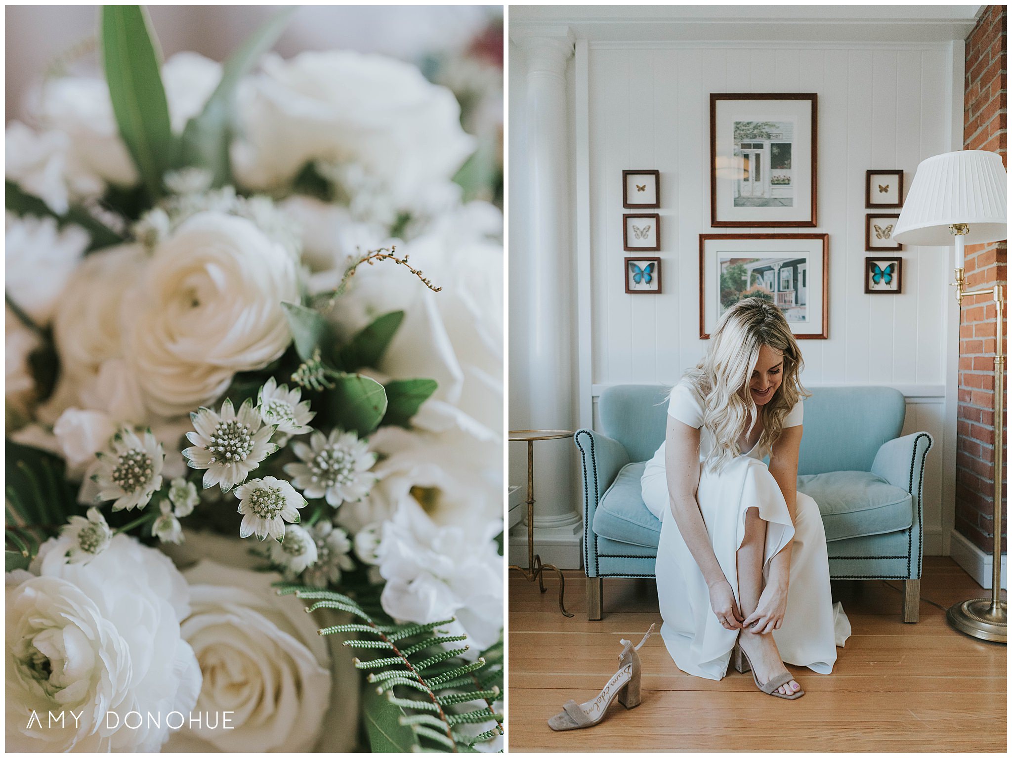 Bride getting dressed | Vermont Intimate Wedding Photographer | Woodstock Inn & Resort Vermont | © Amy Donohue Photography