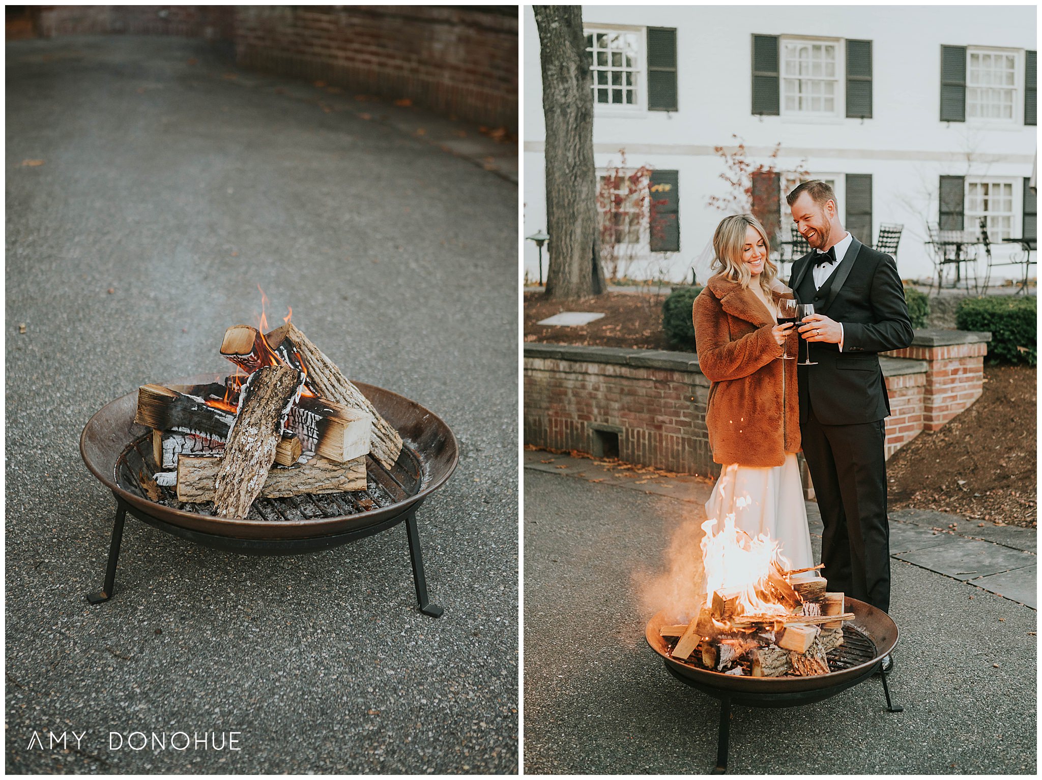 Romantic by the fire wedding portraits | Vermont Intimate Wedding Photographer | Woodstock Inn & Resort Vermont | © Amy Donohue Photography
