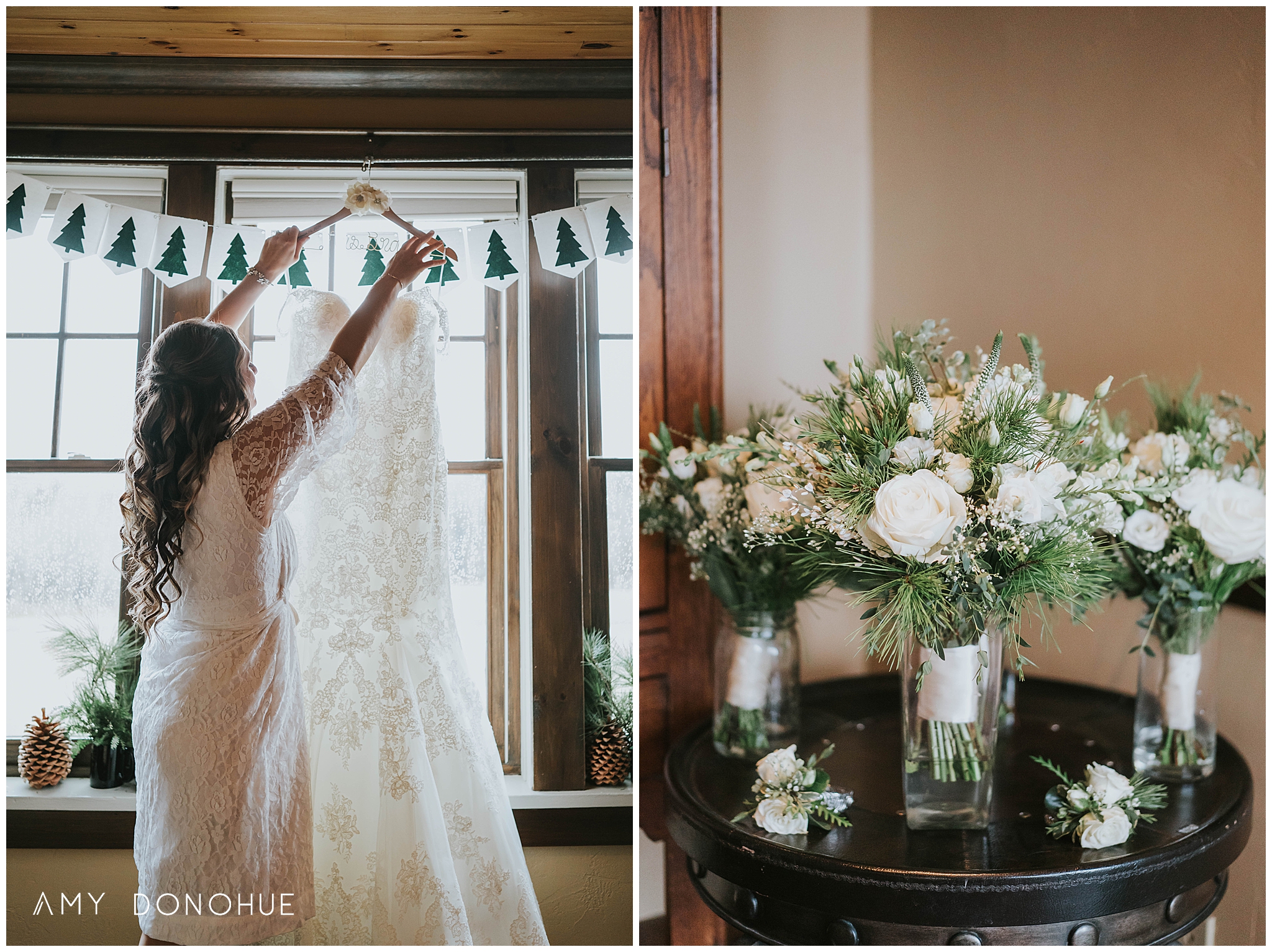 Wedding Gown and Wedding Bouquets | Vermont Wedding Photographer | Mountain Top Inn Vermont | © Amy Donohue Photography