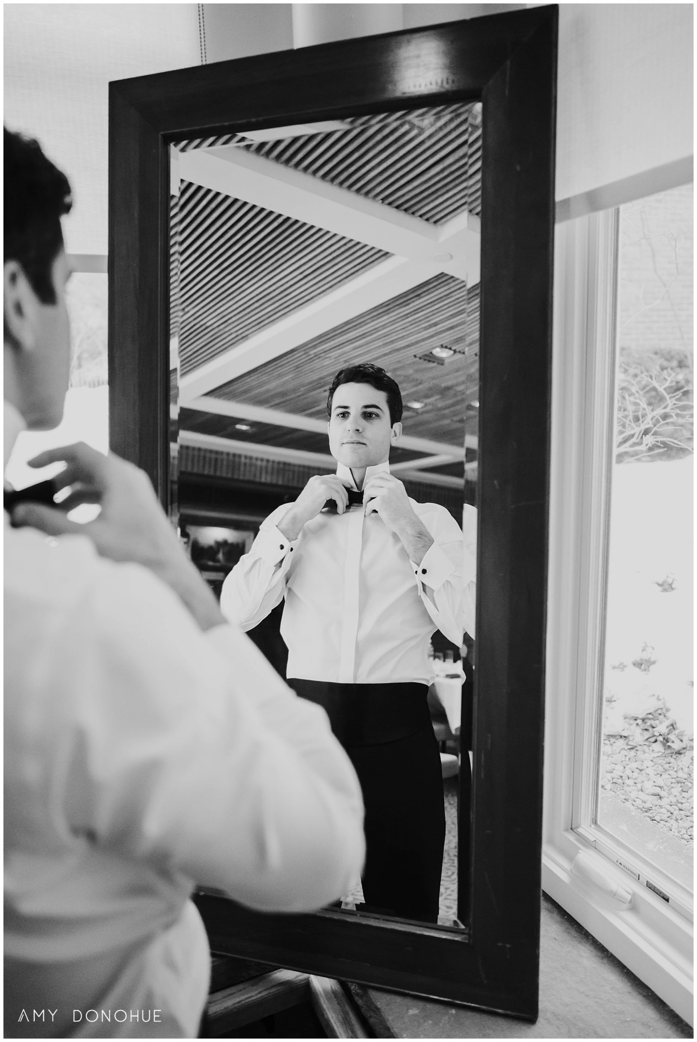 Black and White Groom Prep| First Look | Vermont Wedding Photographer | © Amy Donohue Photography